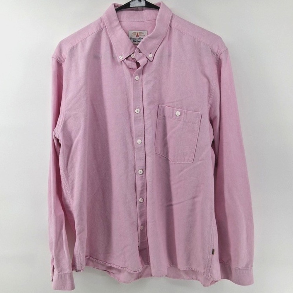 Barbour Beacon Brand Mens Button-Down Shirt XL Pink Solid Coastal Cotton